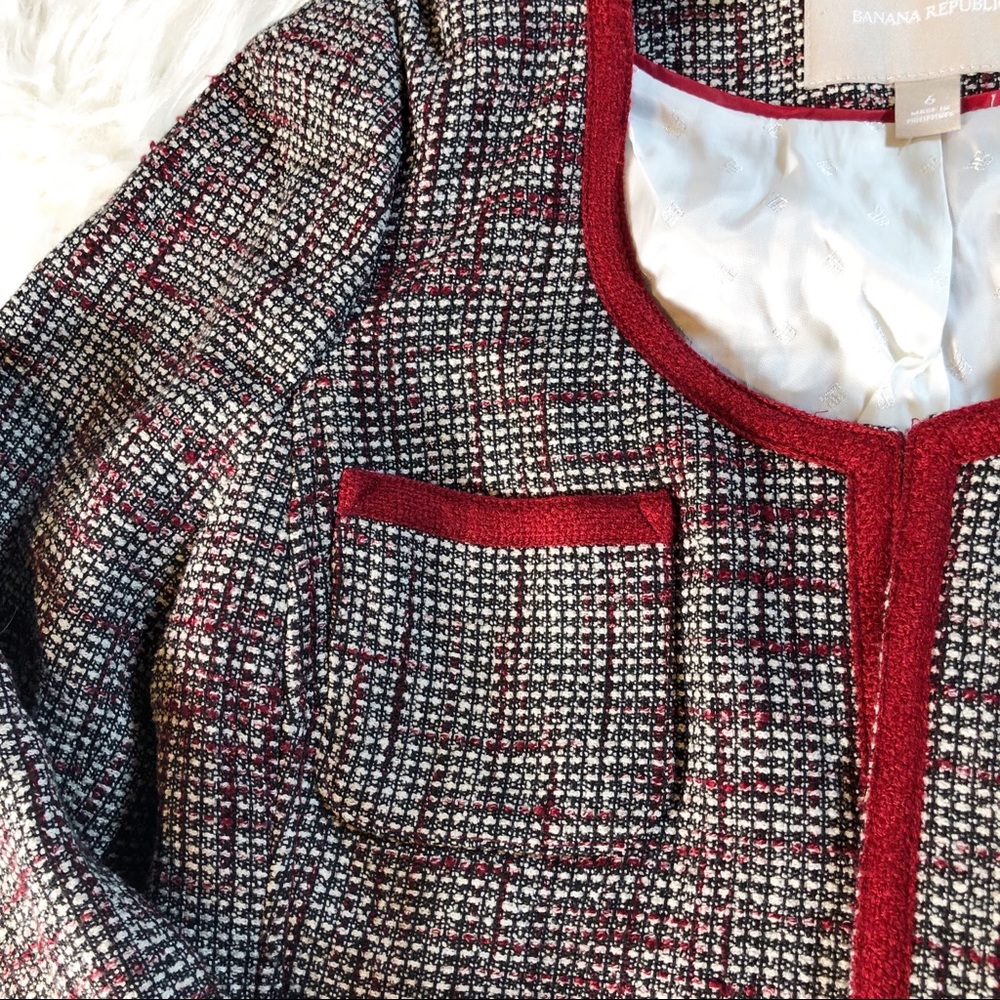 Banana Republic Red Piped Tweed Jacket Deep Garnet - Picture 6 of 8